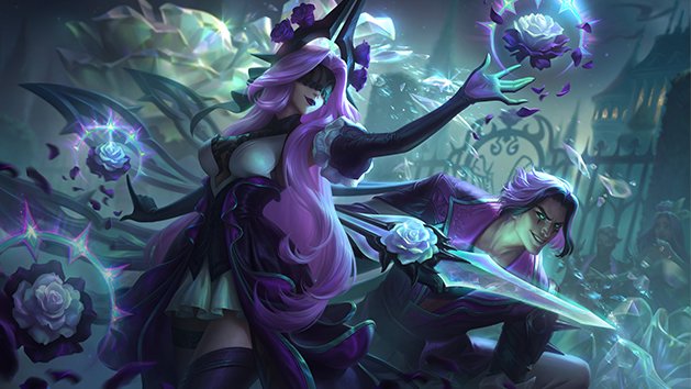 Syndra e Talon Rosa definhada splash art lol