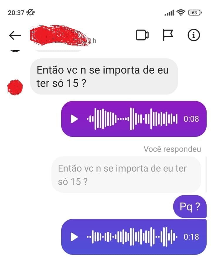 print da conversa de negaooblack com o menor de idade