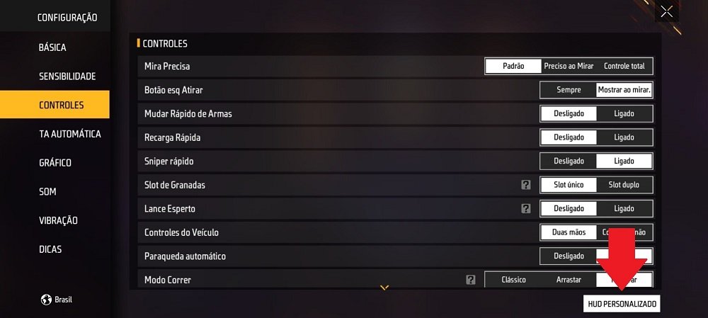 Clique em HUD personalizada para alterar a HUD do Free Fire