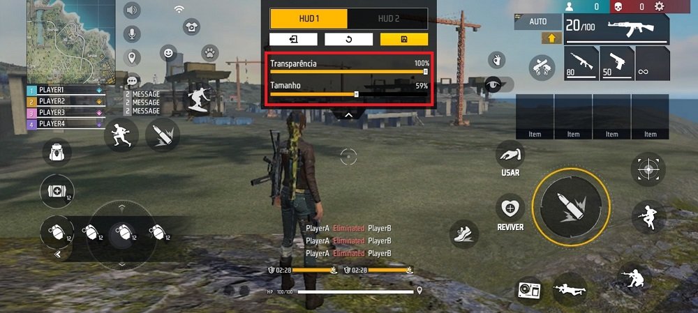 Alterar a HUD no Free Fire permite mudar tamanho e transparência dos ícones