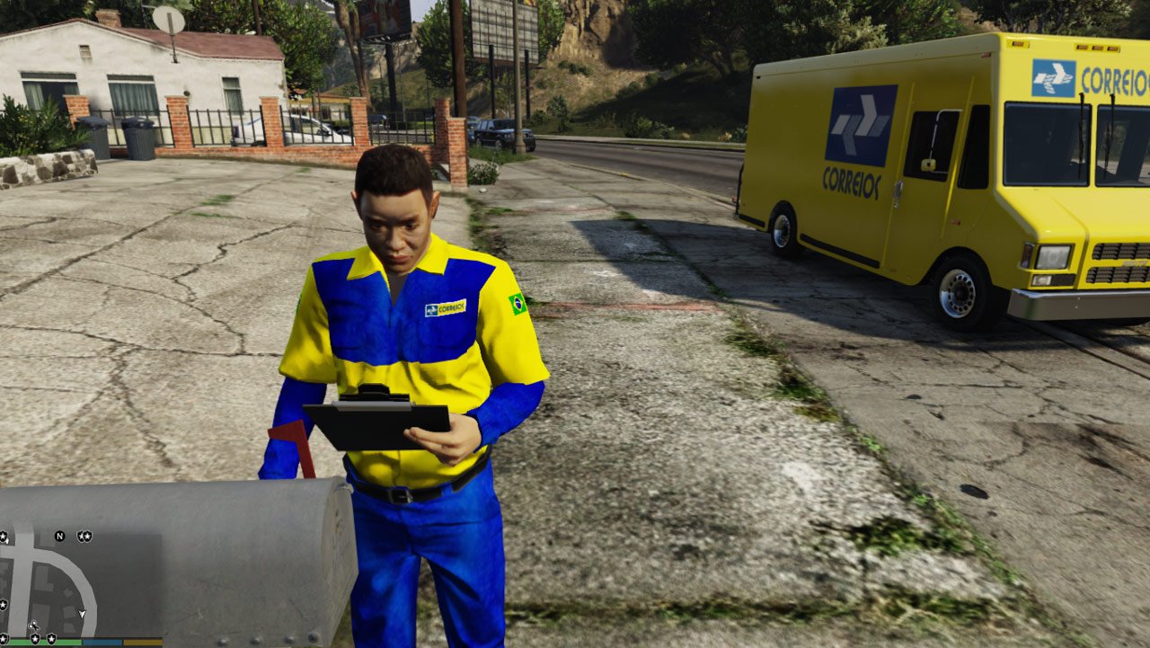Personagem trabalhando para o Correios em GTA RP
