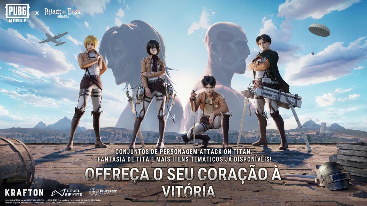 PUBG MOBILE lança atualização com visuais de Attack on Titan