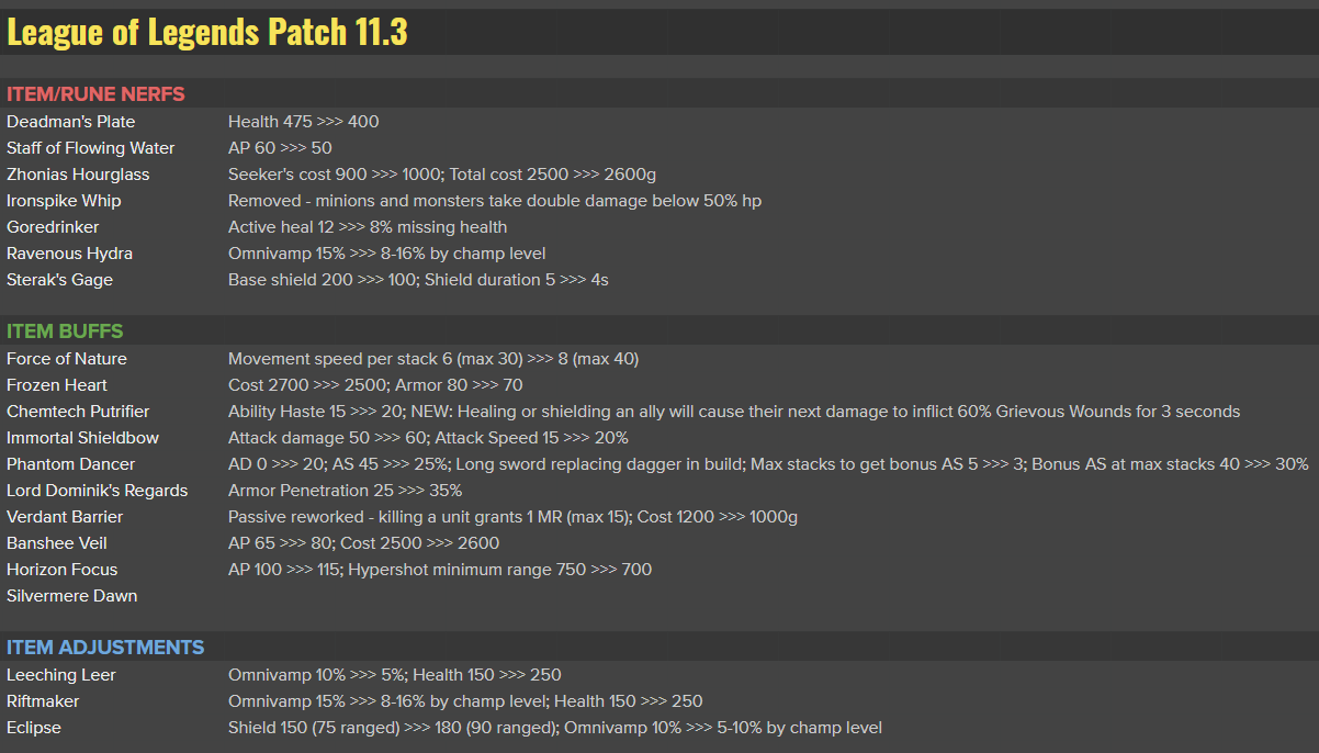 patch 11.3 league of legends preview