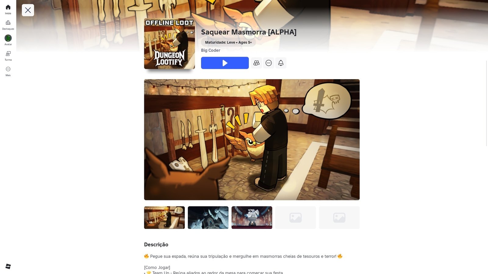 página do jogo no Roblox