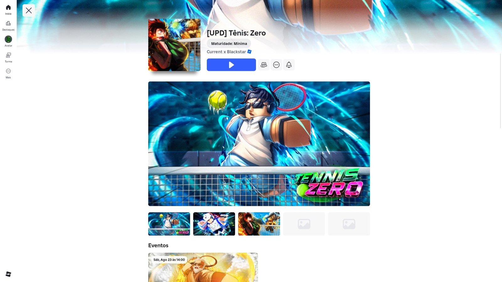 página do jogo no Roblox