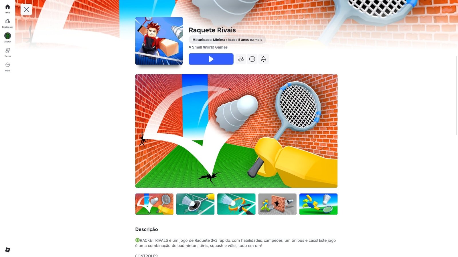 página do jogo no Roblox