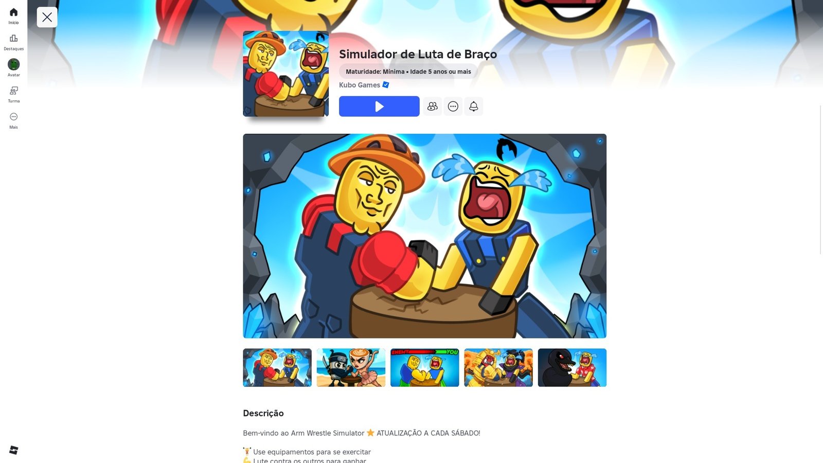 página do jogo no Roblox