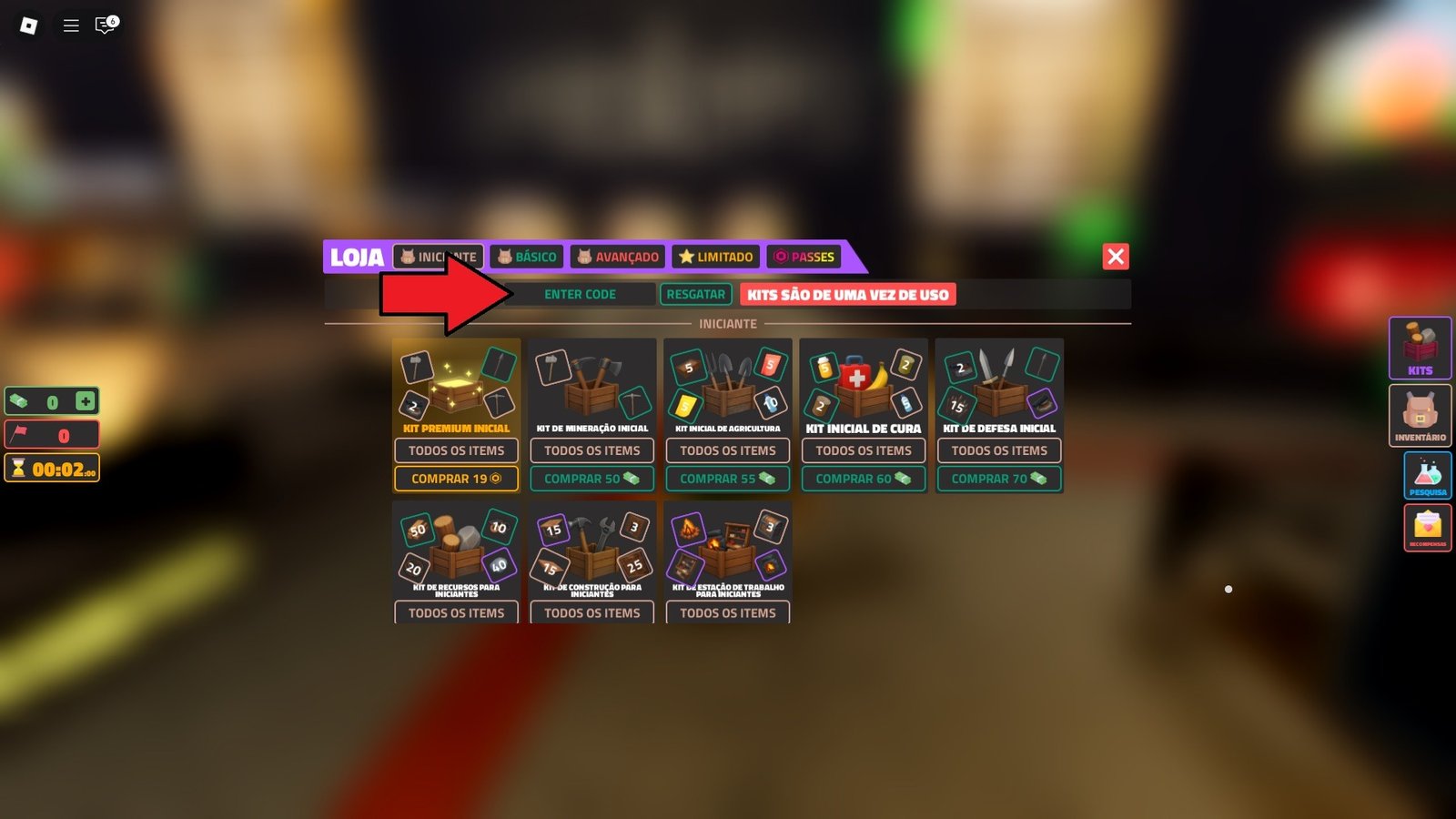 códigos no jogo