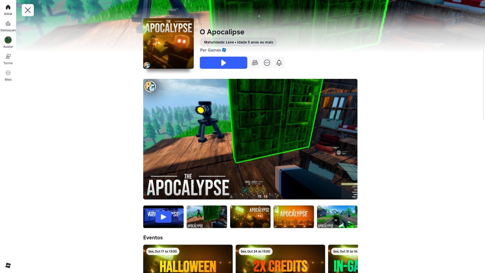 página do jogo no Roblox