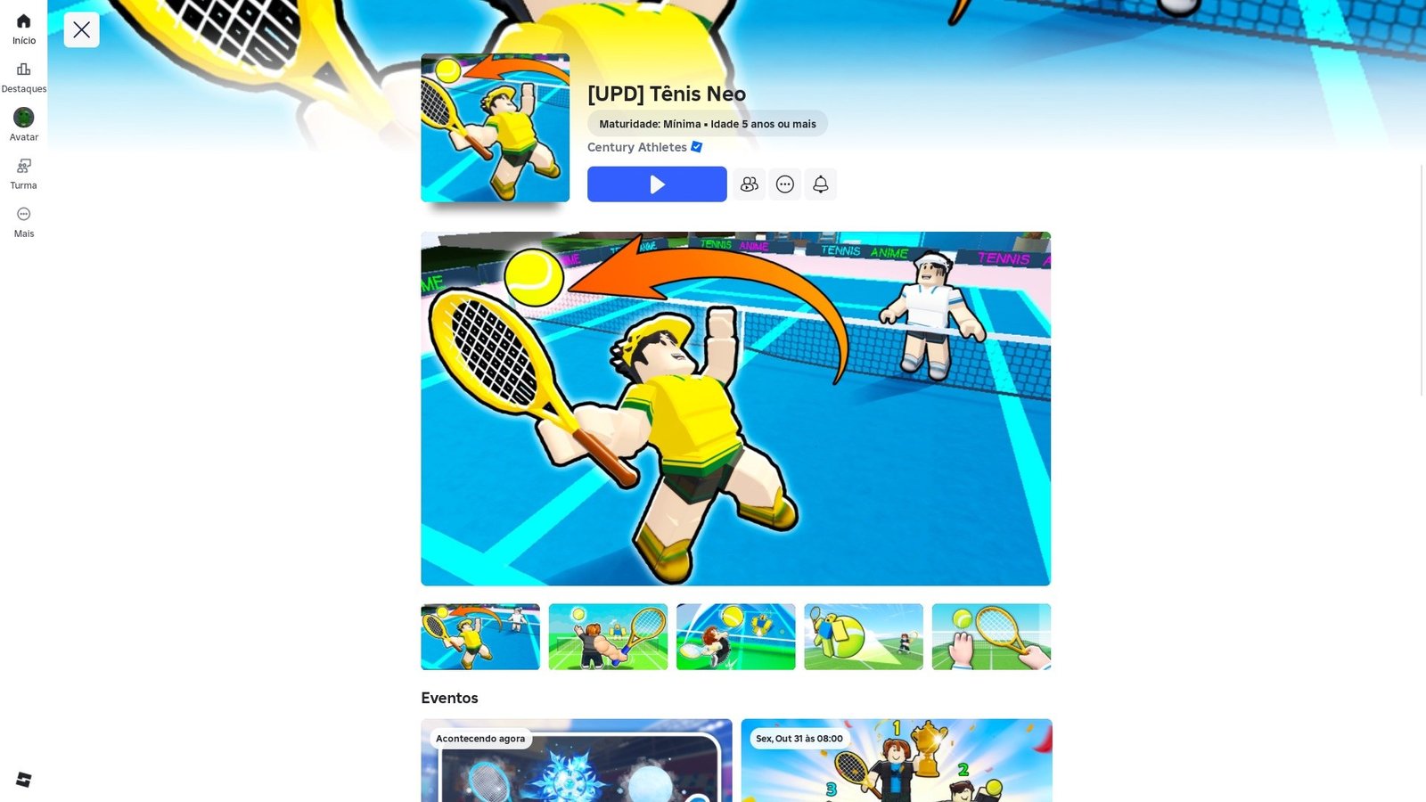 página do jogo no Roblox