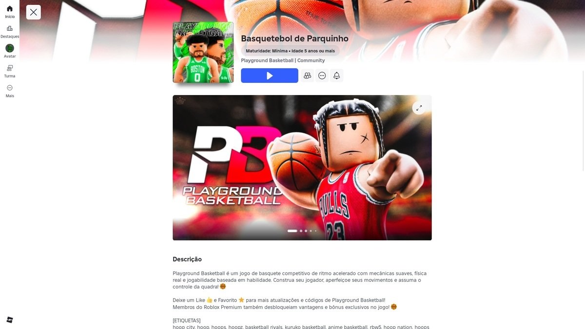 página do jogo no Roblox