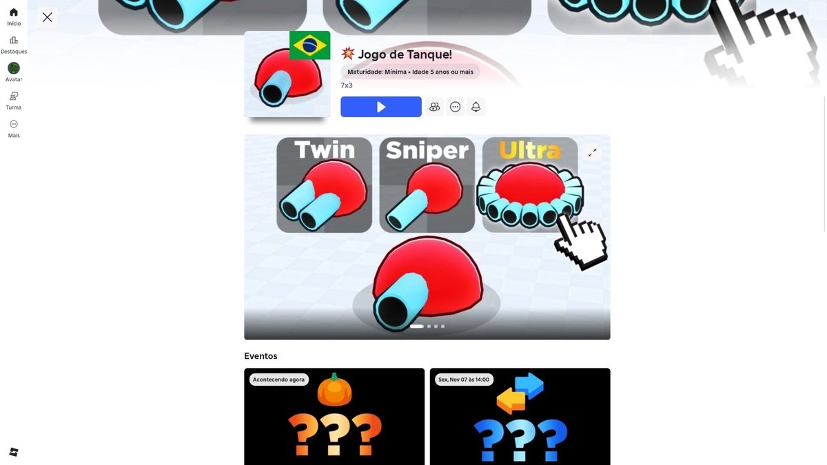 página do jogo no Roblox