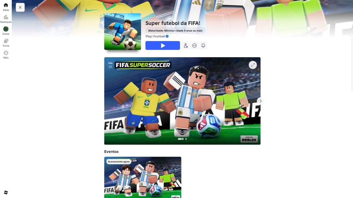 página do jogo no Roblox