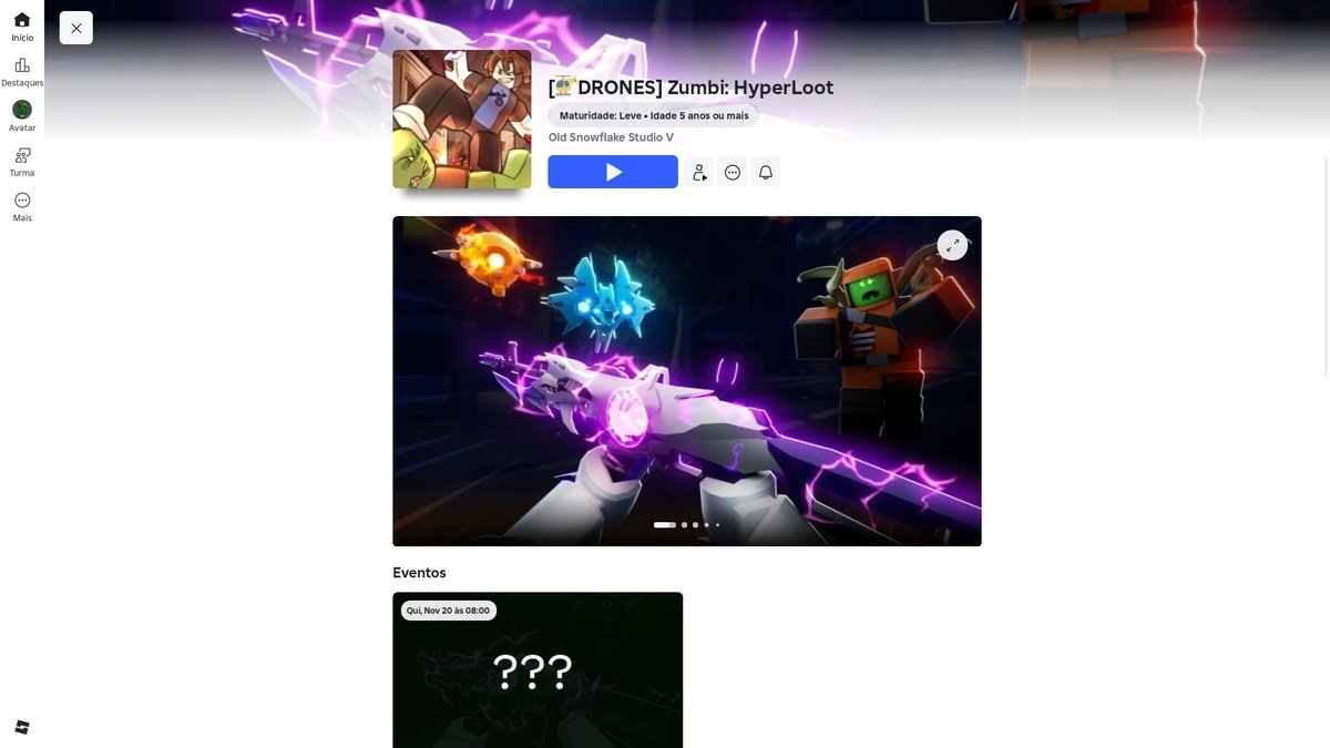 página do jogo no Roblox