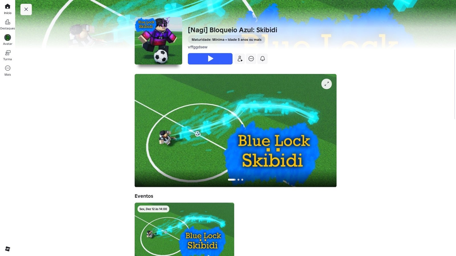 página do jogo no Roblox