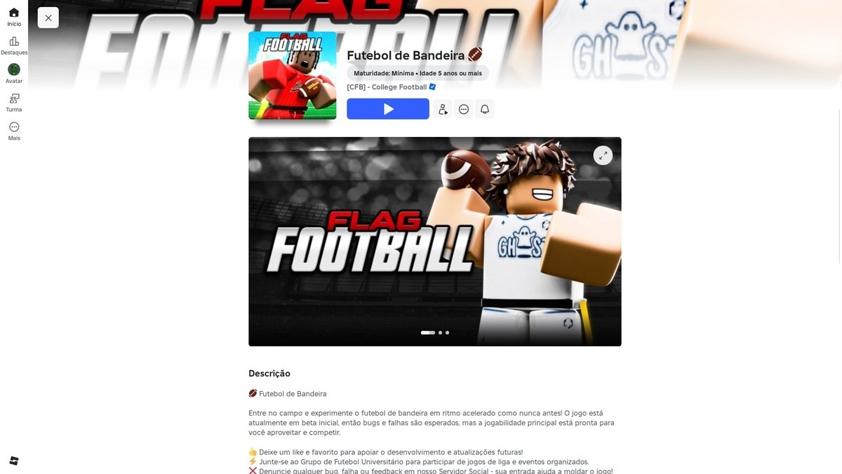 página do jogo no Roblox