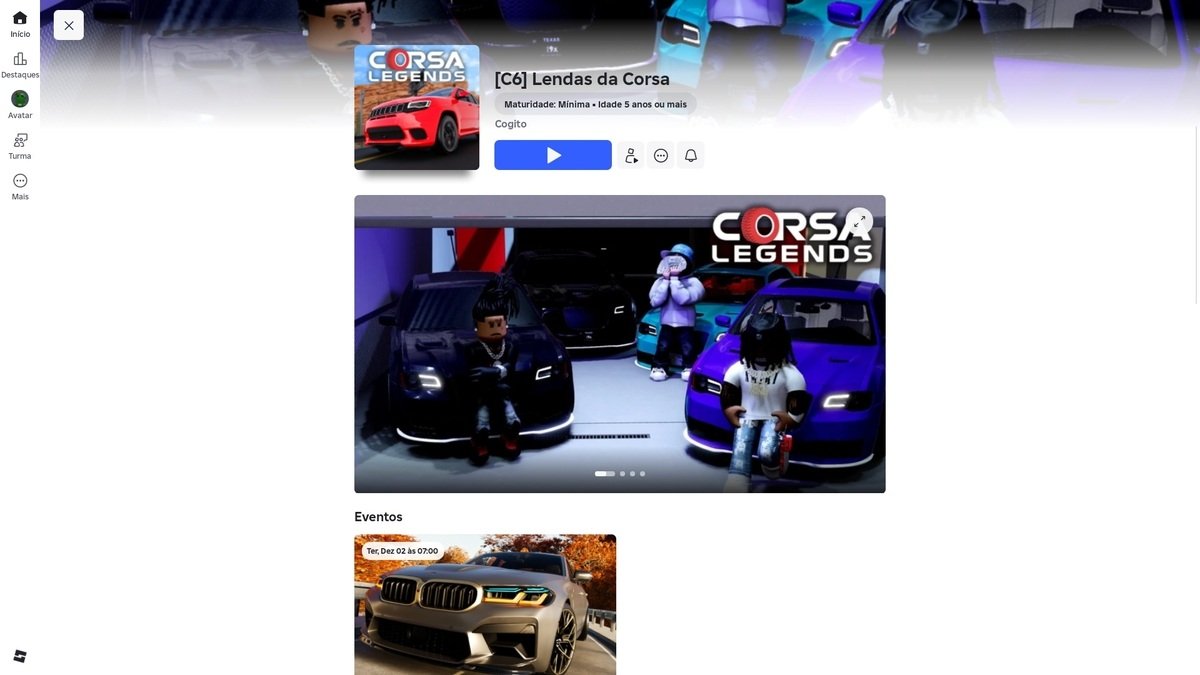 página do jogo no Roblox